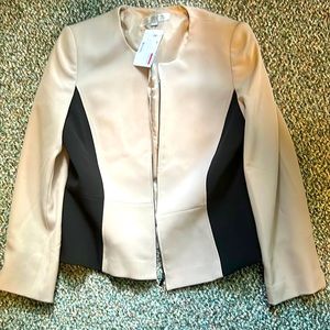 Tahari Jacket with cream and black color block.